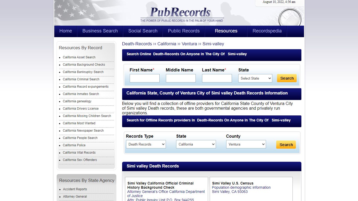 Simi valley, Ventura County, California Death Records