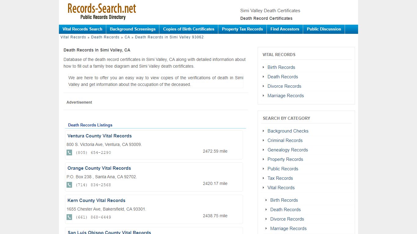 Simi Valley Death Certificates - Death Record Certificates